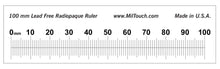 Load image into Gallery viewer, 100 mm high definition, LEAD-FREE radiopaque extremity ruler used for direct measurements on a scanogram, radiograph, x-ray or fluoroscopy.