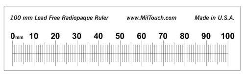 100 mm high definition, LEAD-FREE radiopaque extremity ruler used for direct measurements on a scanogram, radiograph, x-ray or fluoroscopy. 