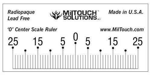 The 50 mm '0' center radiopaque ruler is used for calibrating centers and quality control for scanograms, radiographic x-ray & fluoroscopy equipment.
